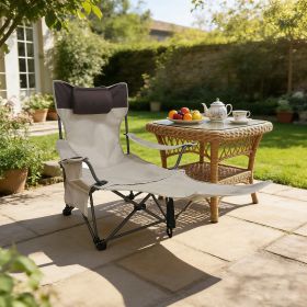 Outdoor Camping Chairs Folding/Portable/Adjustable reclining chair(Three-level adjustment), Side Pockets & Cup Holder, Carry Bag, Beige